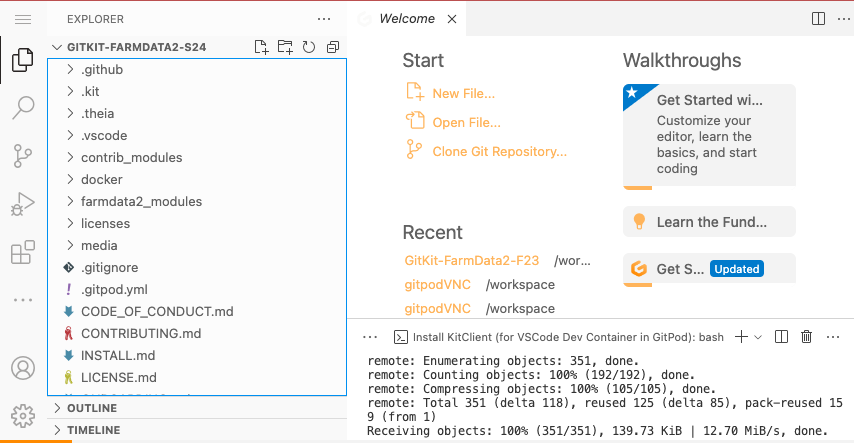 The development environment window showing the VS Code interface.