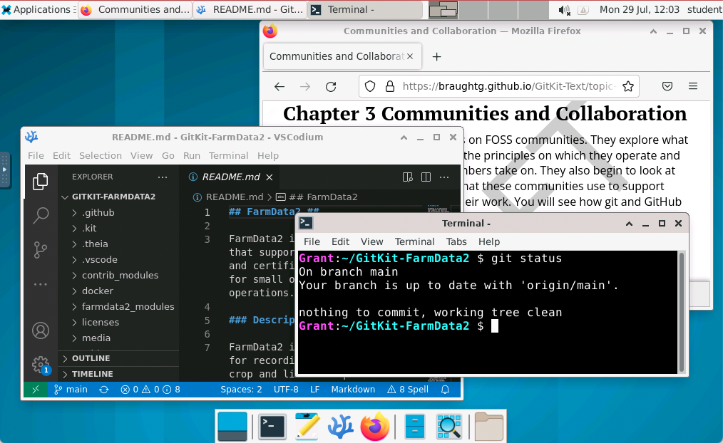 The Linux KitClient development environment window displaying the Linux desktop.