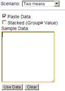 Theory-Based Inference applet for unpooled two-sample t-test with raw data