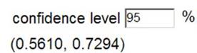 Theory-Based Inference applet output showing z-confidence interval for kissing study