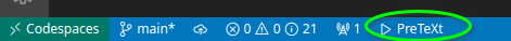 Screenshot of VS Code PreTeXt button in Codespaces